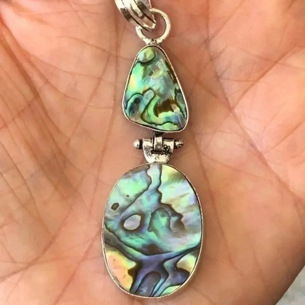 Pretty Double Abalone 925 Sterling Silver Necklace Pendant NWT